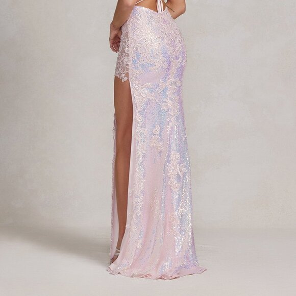 NEW LONG OFF THE SHOULDER SLEEVELESS SHEATH EMBROIDERED SEQUIN DRESS NX D1157 - Picture 9 of 9